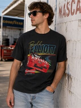Vintage 1993 Bill Elliott NASCAR Budweiser ThunderBird T Shirt XXL USA Black